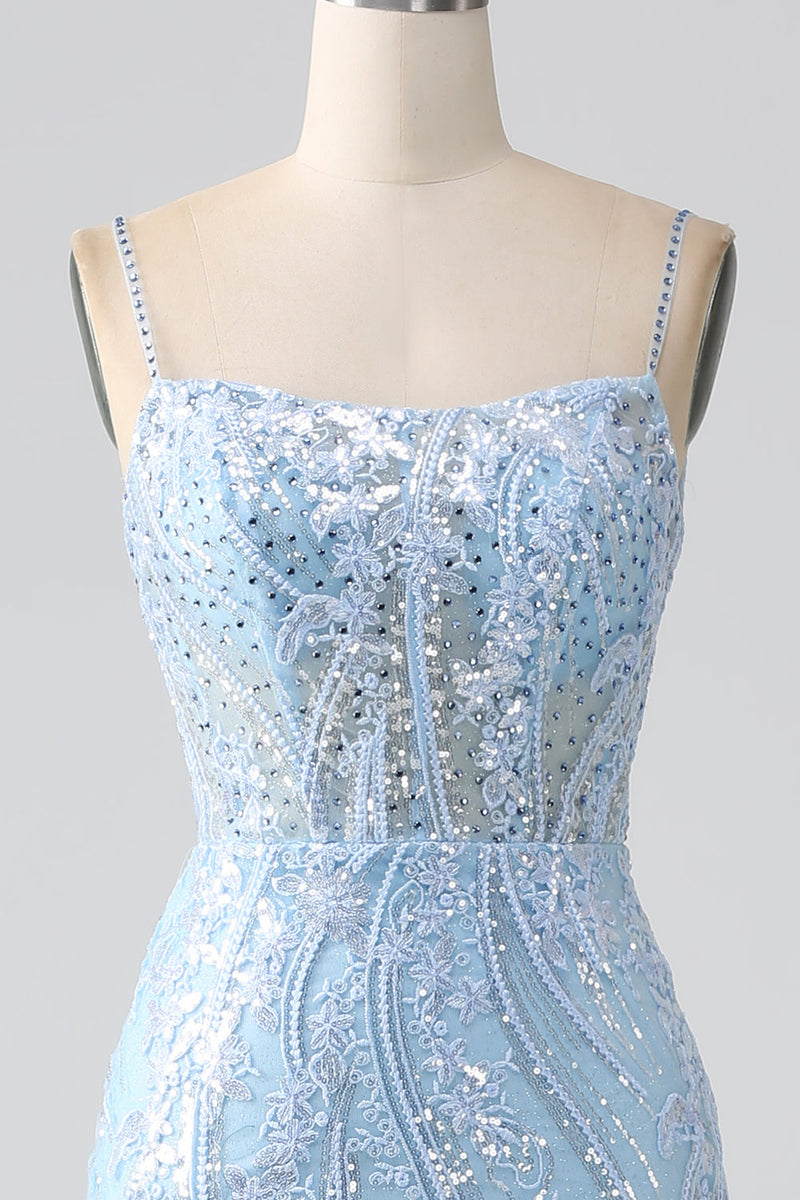 Indlæs billede til gallerivisning Himmelblå Sparkly Mermaid Corset Prom Dress med pailletter