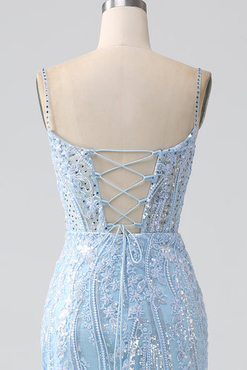 Himmelblå Sparkly Mermaid Corset Prom Dress med pailletter
