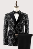 Sort Peak revers 2 stykke dobbeltradet Jacquard Mænds Prom Suits