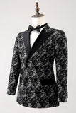 Sort Peak revers 2 stykke dobbeltradet Jacquard Mænds Prom Suits