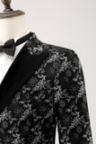 Sort Peak revers 2 stykke dobbeltradet Jacquard Mænds Prom Suits