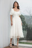 Indlæs billede til gallerivisning En linje plisseret lille hvid kjole med pufærmer