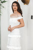 Indlæs billede til gallerivisning Hvid lagdelt lang Boho forlovelsesfestkjole med blonder