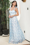 Blå blomstret Boho Maxi sommerkjole
