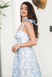 Blå blomstret Boho Maxi sommerkjole
