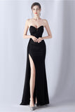 Navy Mermaid Strapless Long Corset Prom Dress med slids