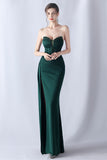 Navy Mermaid Strapless Long Corset Prom Dress med slids