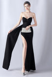 Navy Mermaid Strapless Long Corset Prom Dress med slids