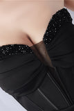 Navy Mermaid Strapless Long Corset Prom Dress med slids