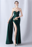 Navy Mermaid Strapless Long Corset Prom Dress med slids