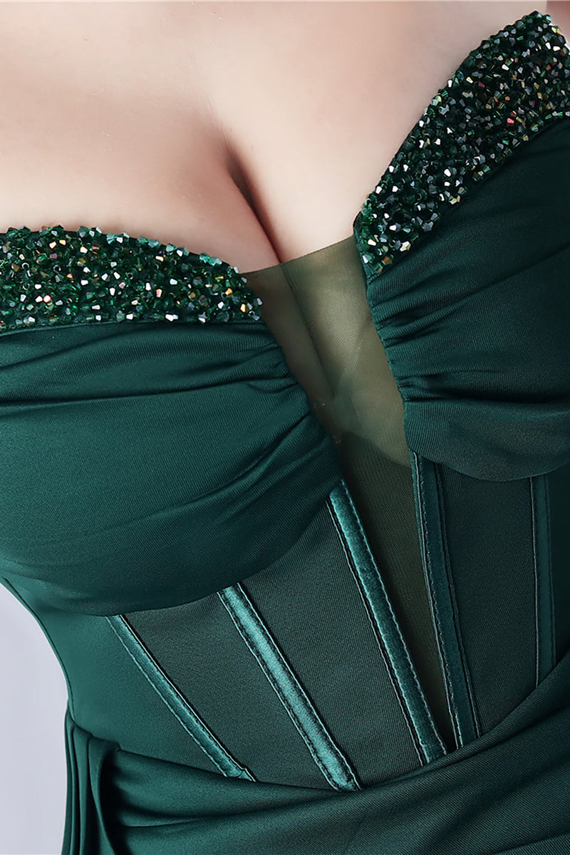 Indlæs billede til gallerivisning Navy Mermaid Strapless Long Corset Prom Dress med slids