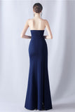 Navy Mermaid Strapless Long Corset Prom Dress med slids