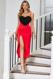 Red Bodycon Spaghetti Staps Party Dress med 3D blomst