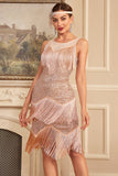 Blush Sparkly Fringes Great Gatsby kjole med pailletter