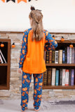 Orange græskar Print Familie Halloween pyjamas (lange ærmer)