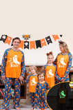 Orange græskar Print Familie Halloween pyjamas (lange ærmer)