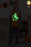 Orange græskar Print Familie Halloween pyjamas (lange ærmer)