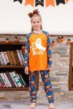 Orange græskar Print Familie Halloween pyjamas (lange ærmer)