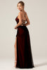 Indlæs billede til gallerivisning Sort rød kappe spaghetti stropper brudepige kjole med elasticitet