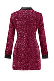 Glitrende Burgundy Bodycon Maxi Blazer til kvinder