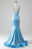 Indlæs billede til gallerivisning Glitterblå havfrue kjole med V-hals