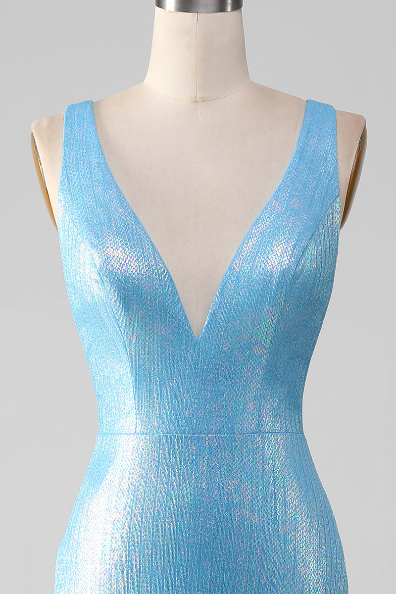 Indlæs billede til gallerivisning Glitterblå havfrue kjole med V-hals