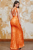 Indlæs billede til gallerivisning Orange Paillet Lang Gallakjole med slids