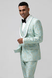 Mint sjal revers 2 stykke Jacquard One Button Mænds Prom Suits