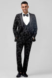 Peak revers sort Jacquard 3 stykke One Button Mænds Prom Suits