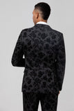 Peak revers sort Jacquard 3 stykke One Button Mænds Prom Suits