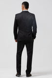 Sort 3-delt Peak revers Jacquard One Button Mænds Prom Suits