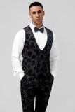 Peak revers sort Jacquard 3 stykke One Button Mænds Prom Suits