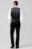 Peak revers sort Jacquard 3 stykke One Button Mænds Prom Suits