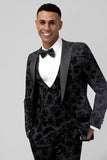 Peak revers sort Jacquard 3 stykke One Button Mænds Prom Suits