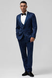 Sort 3-delt Peak revers Jacquard One Button Mænds Prom Suits