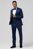 Sort 3-delt Peak revers Jacquard One Button Mænds Prom Suits