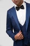 Sort 3-delt Peak revers Jacquard One Button Mænds Prom Suits