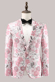 Pink Sjal Revers Jacquard En knap Mænds Prom Blazer