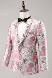 Pink Sjal Revers Jacquard En knap Mænds Prom Blazer