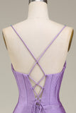 Satin Spaghetti Stropper Lilac Gallakjole med korset