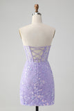 Lilac Corset Pailletter Sweetheart Kort broderi Homecoming Kjole med snørebånd Tilbage