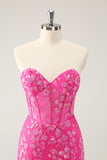 Sparkly Fuchsia Sweetheart Corset Cocktailkjole med applikationer