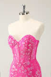 Sparkly Fuchsia Sweetheart Corset Cocktailkjole med applikationer