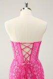 Sparkly Fuchsia Sweetheart Corset Cocktailkjole med applikationer