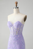 Lilac Corset Pailletter Sweetheart Kort broderi Homecoming Kjole med snørebånd Tilbage