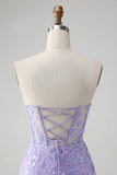 Lilac Corset Pailletter Sweetheart Kort broderi Homecoming Kjole med snørebånd Tilbage