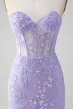 Lilac Corset Pailletter Sweetheart Kort broderi Homecoming Kjole med snørebånd Tilbage