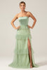 Indlæs billede til gallerivisning Matcha A-Line stropløs lang brudepigekjole med flæser