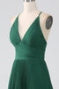 Indlæs billede til gallerivisning A-Line mørkegrøn tiered chiffon brudepigekjole med plisseret