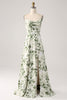 Indlæs billede til gallerivisning Cowl hals grøn blomster: A Line Prom Dress med slids